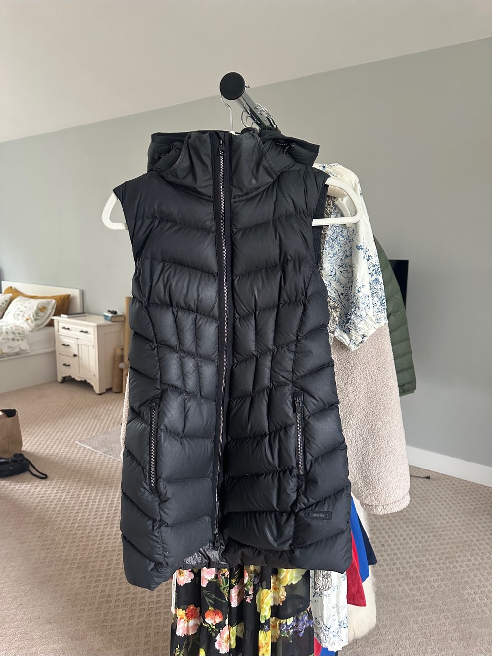 Athleta Black Quilted Hooded Puffer Vest CYA